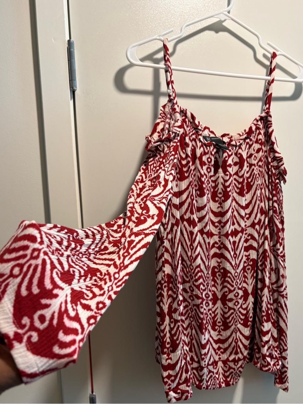 INC International Concepts Size 16 Red Boho Cold Shoulder Bell Sleeve Top